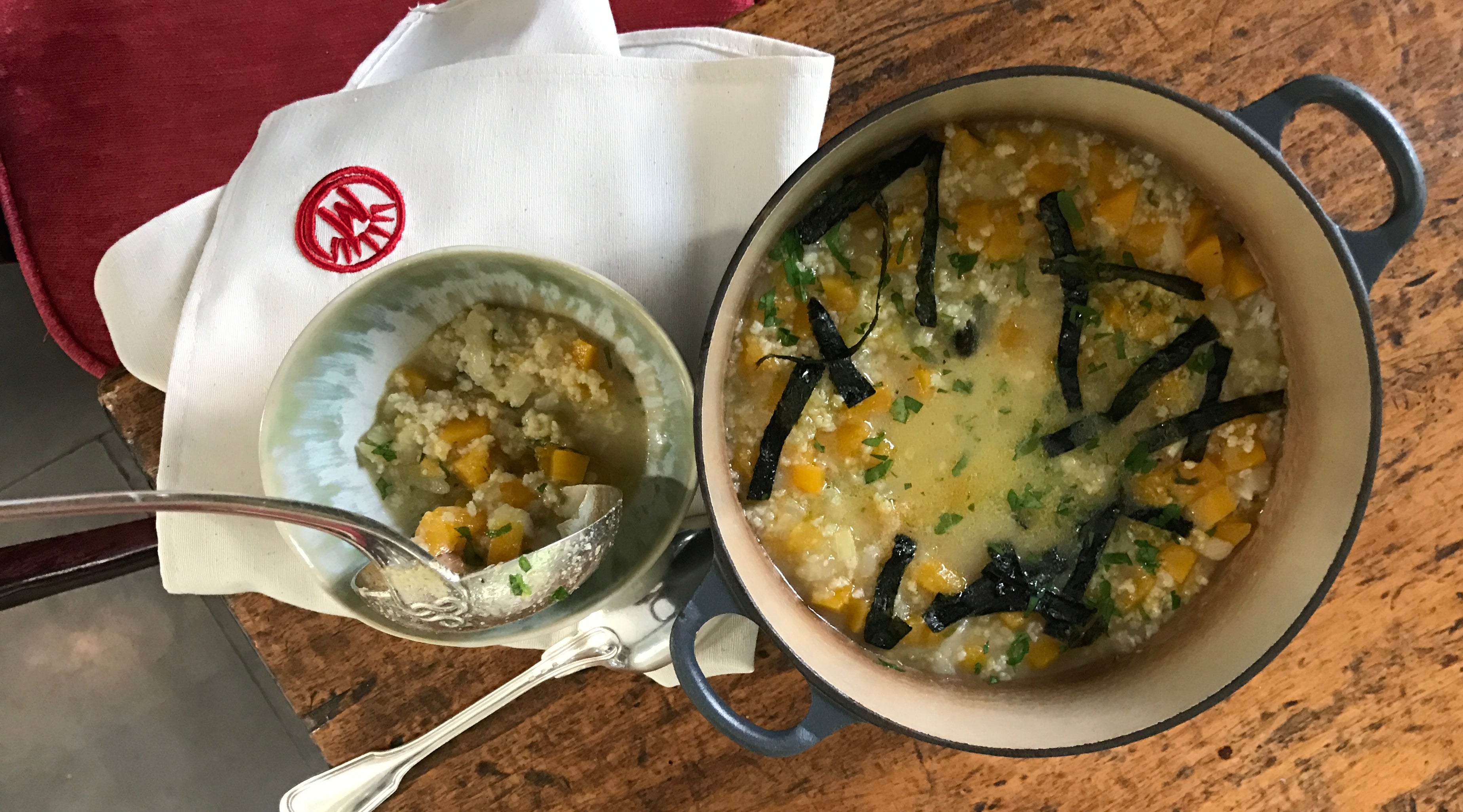 Sopa de Mijo y calabaza con Alga Nori